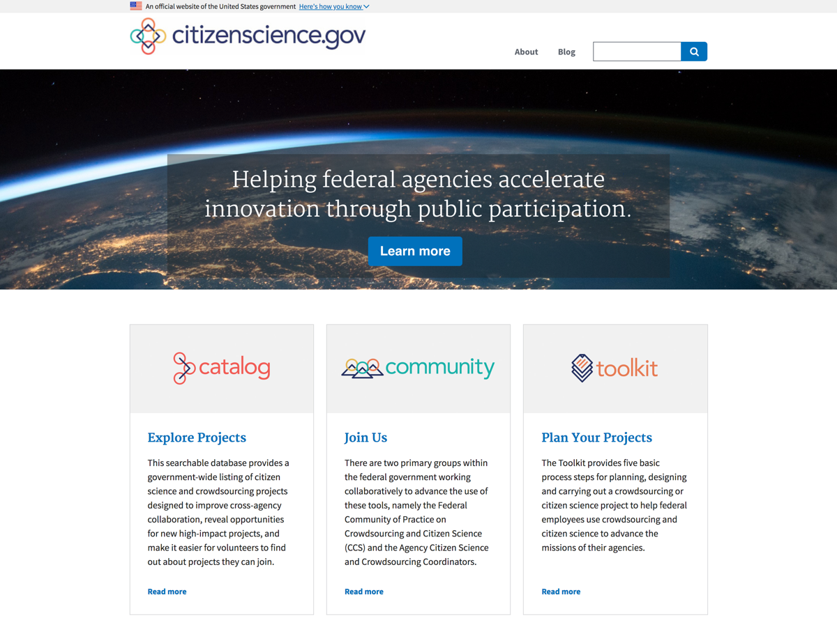 CitizenScience.gov homepage redesign
