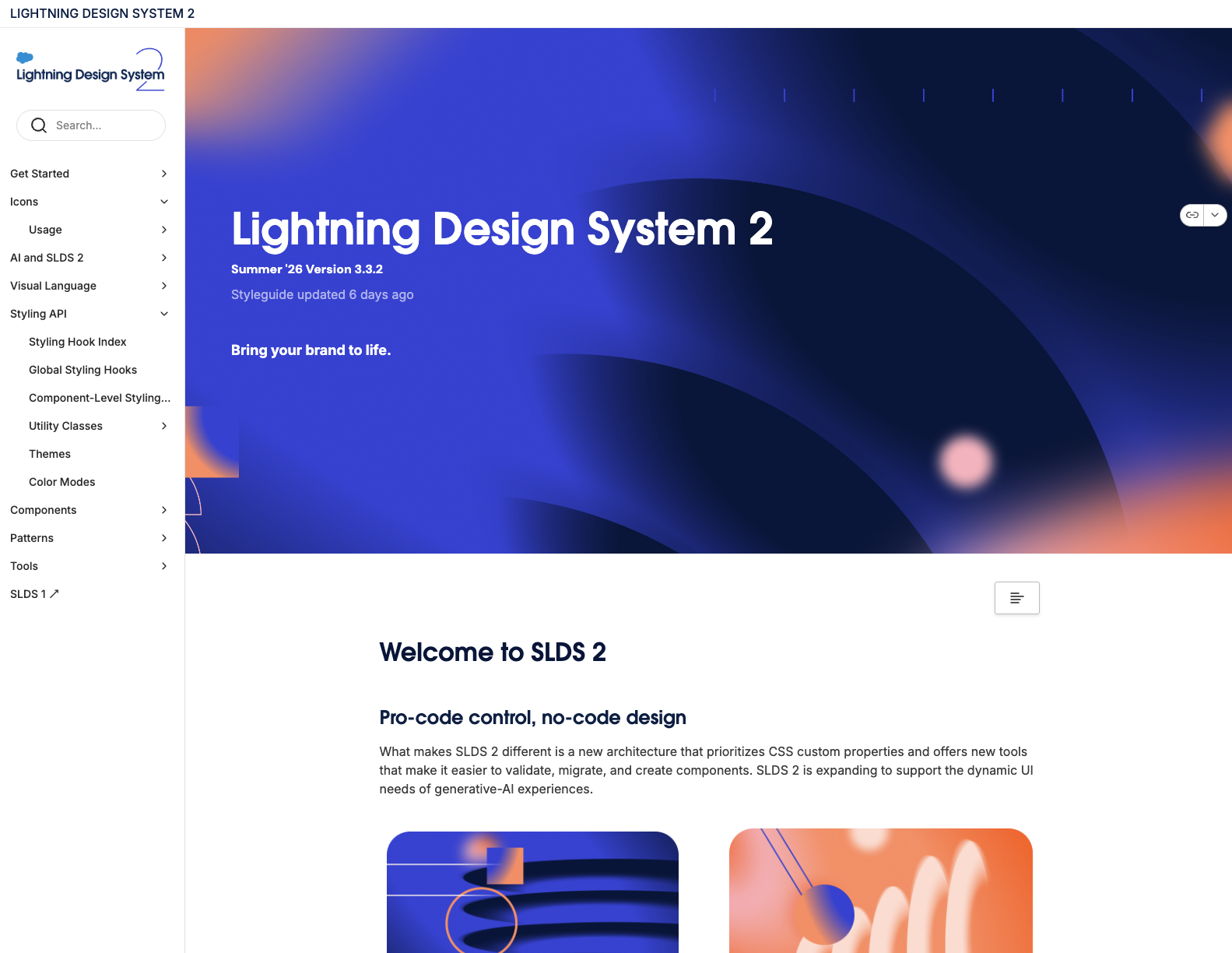 Lightning Design System 2 home page: Welcome to SLDS 2